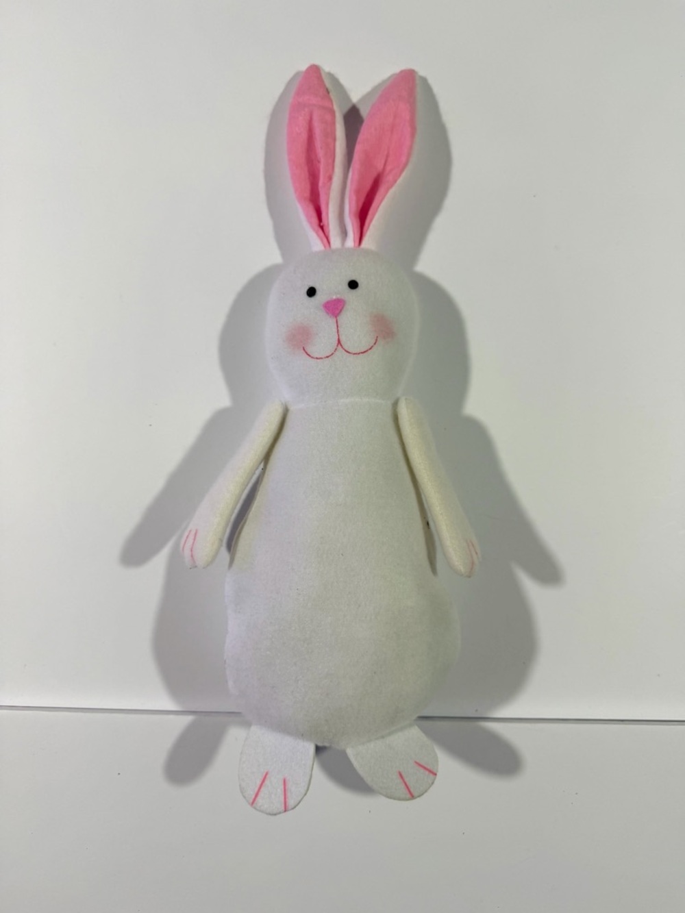 White Plush Bunny with Pink Ears and Accents